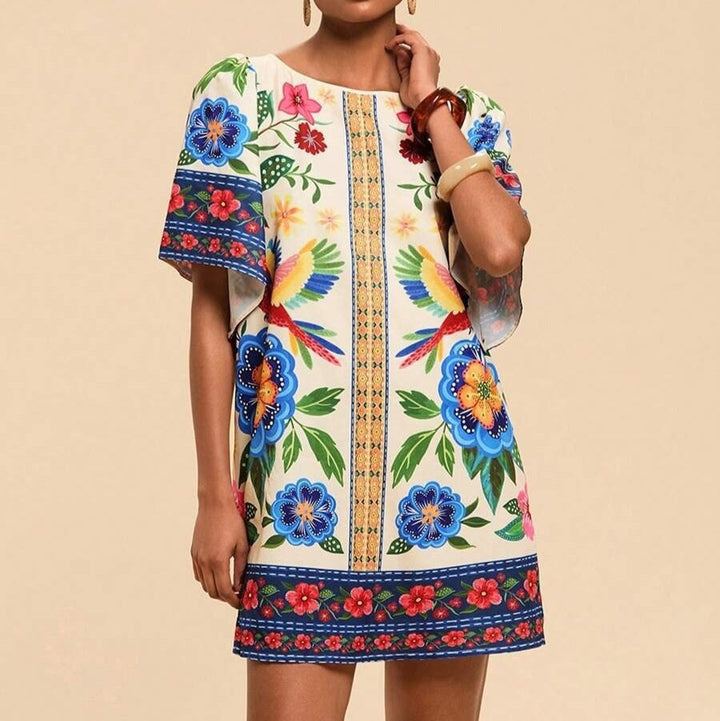 Korte etnische jurk met bloemenprint voor dames - Nayeli