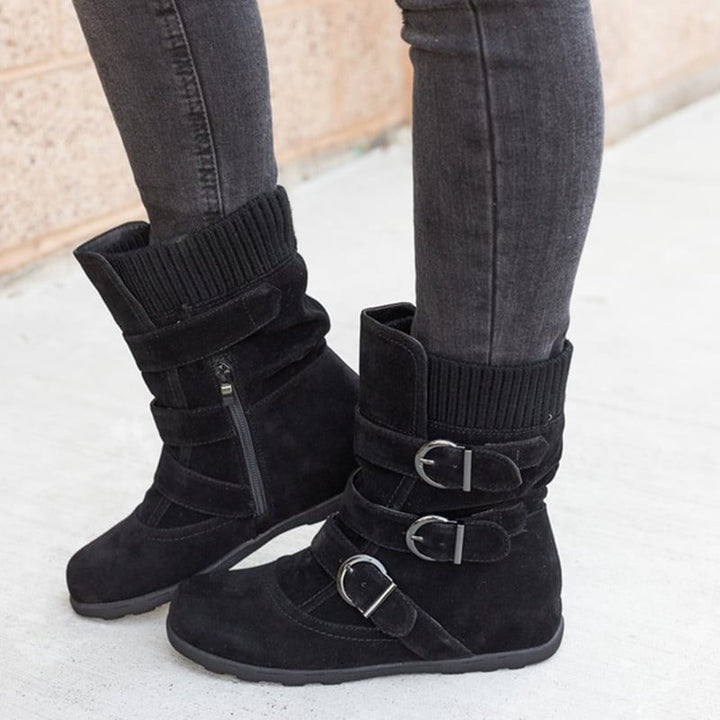 Casual dameslaarzen met gespen en suède detail - Amelie