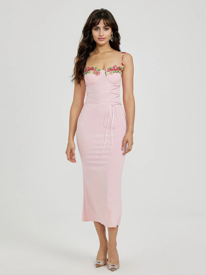 Marina - Geborduurde zomerjurk met bloemen