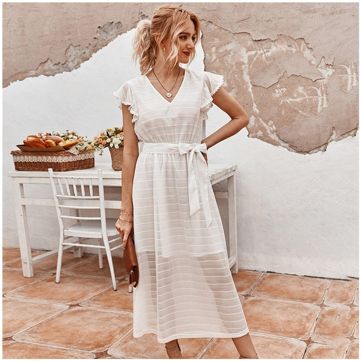 Dames midi-jurk met gestructureerde chiffon romantische stijl - Juliette