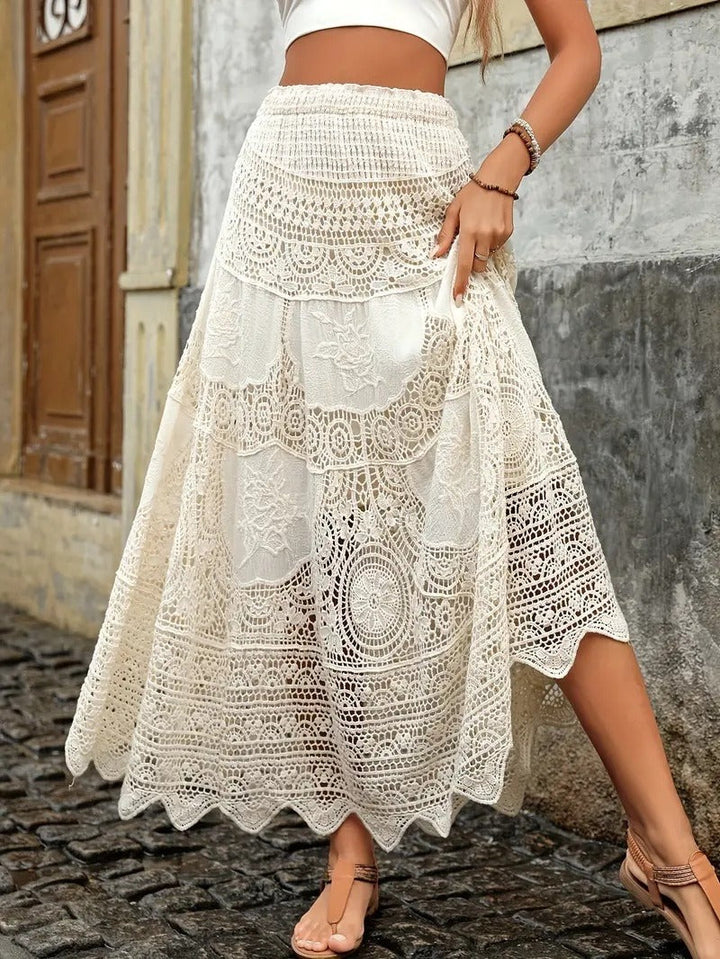 Lange rok met handgemaakt kant in bohemian stijl - Mariana