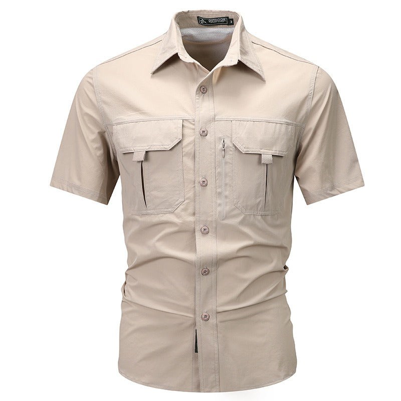 Herenhemd met korte mouwen in technische polyester utility-stijl - Mateo