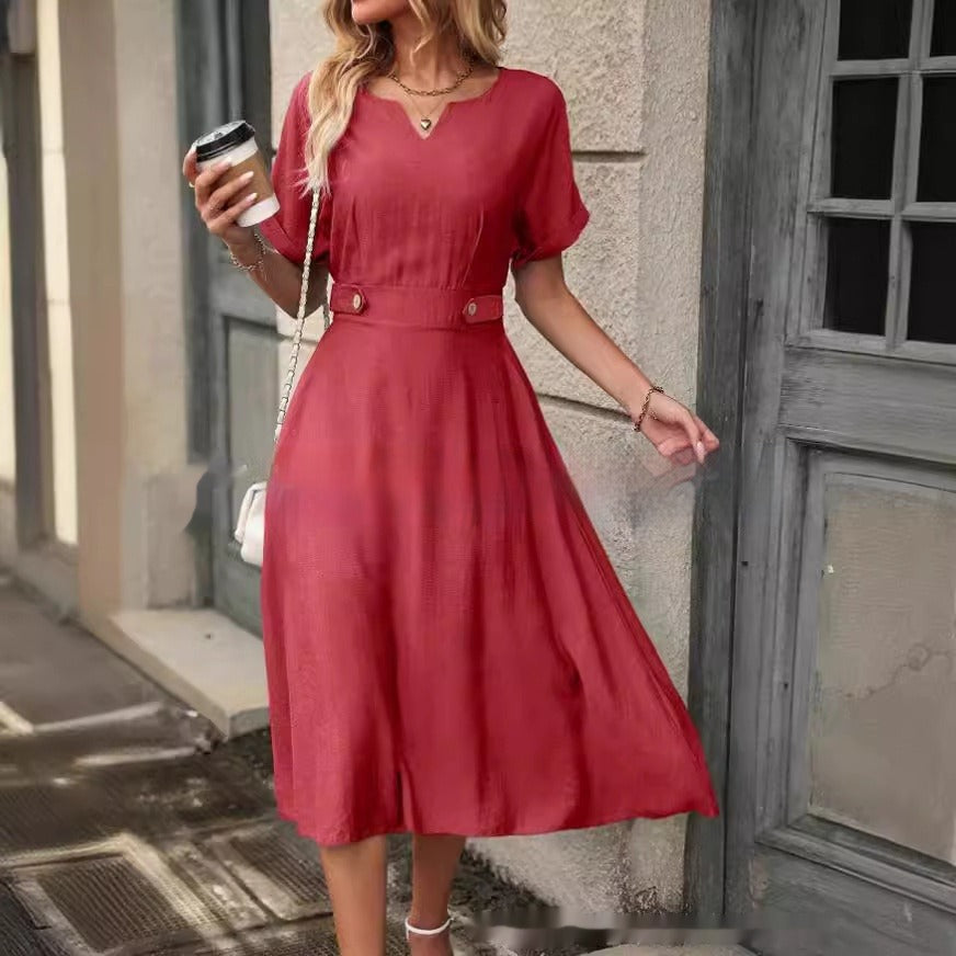 Dames midi-jurk met getailleerde pasvorm in vloeiende elegante stijl - Renata