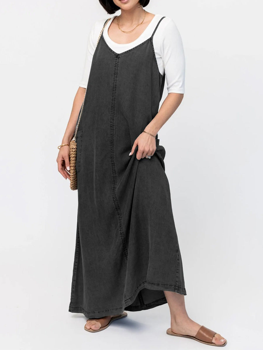 Vintage geïnspireerde losvallende denim maxi jurk - Vera