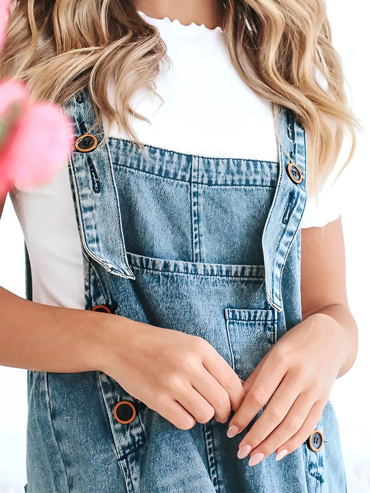 Jeans jumpsuit met losse pasvorm en used look - Jenna