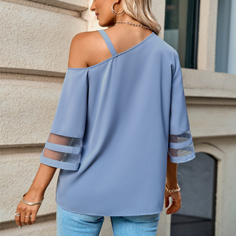 Leandra - Casual enkelkleurige off-the-shoulder top voor dames