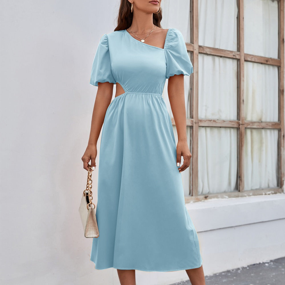 Midi-jurk vrouw asymmetrische halslijn elegante stijl - Mariela