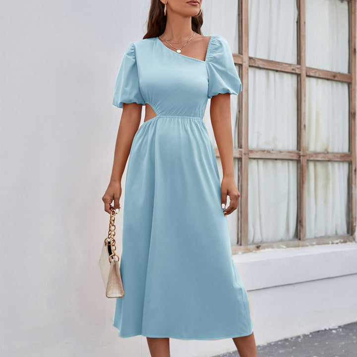Midi-jurk vrouw asymmetrische halslijn elegante stijl - Mariela
