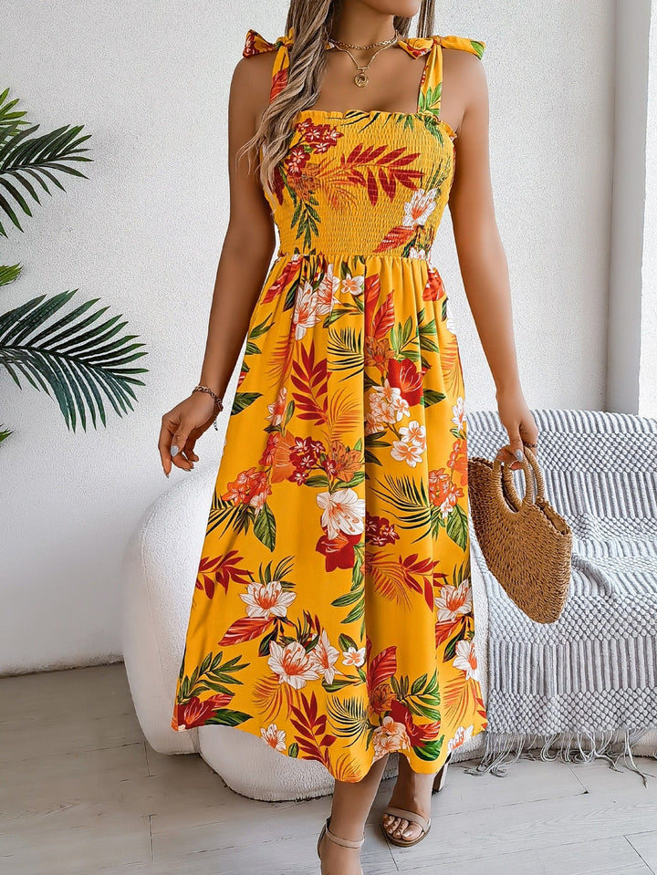 Lange tropische bloemenprint strapless damesjurk - model Kailani