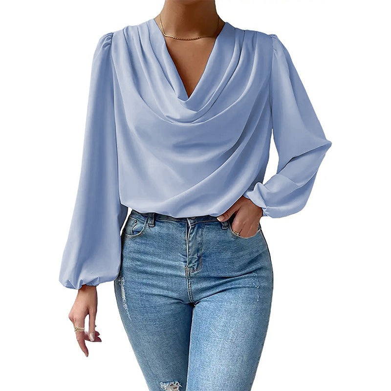 Lea - Elegante chiffon damesblouse met duifkraag en lange mouwen