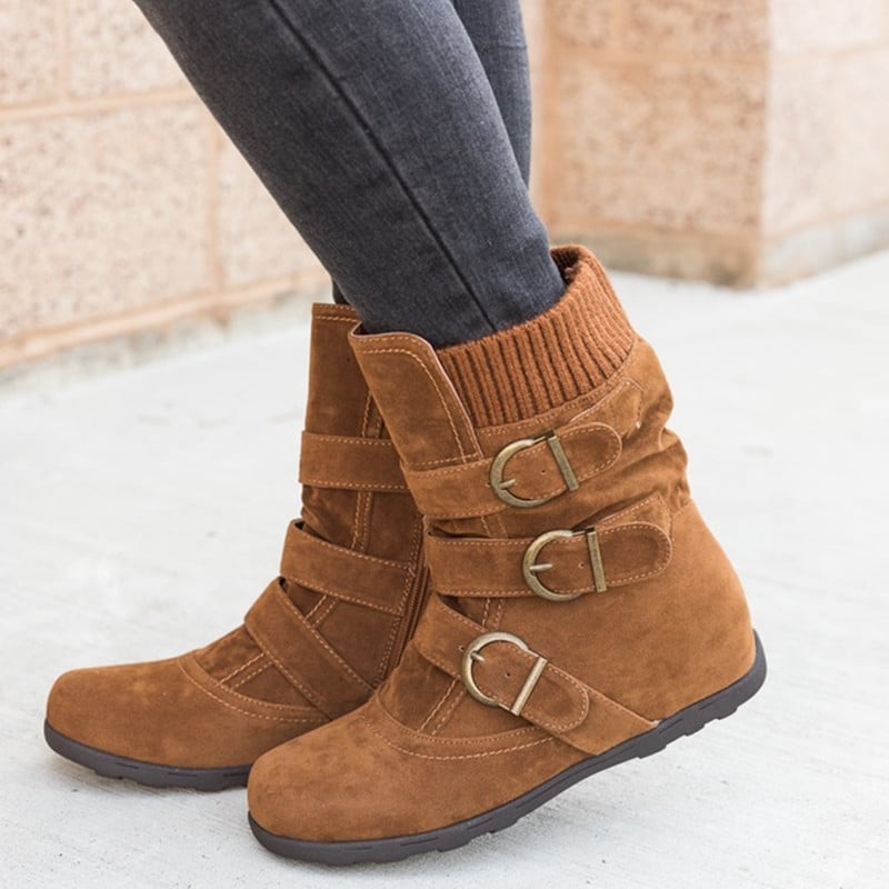 Casual dameslaarzen met gespen en suède detail - Amelie
