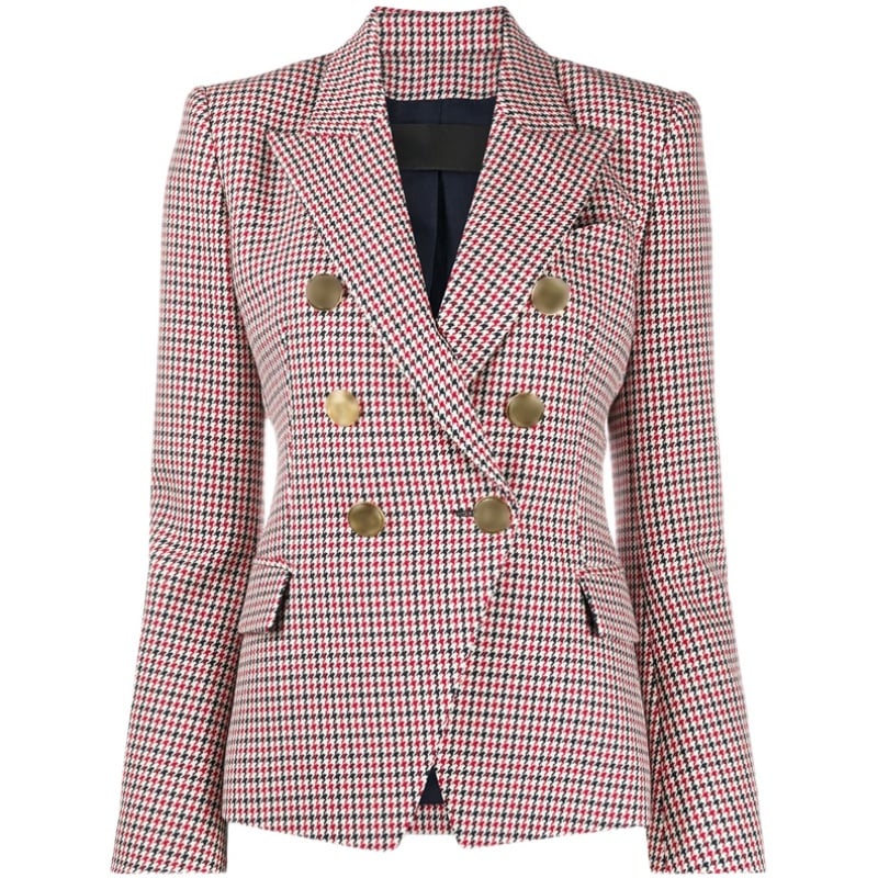 Vivi - Dames blazer in houndstooth motief met dubbele knoopsluiting