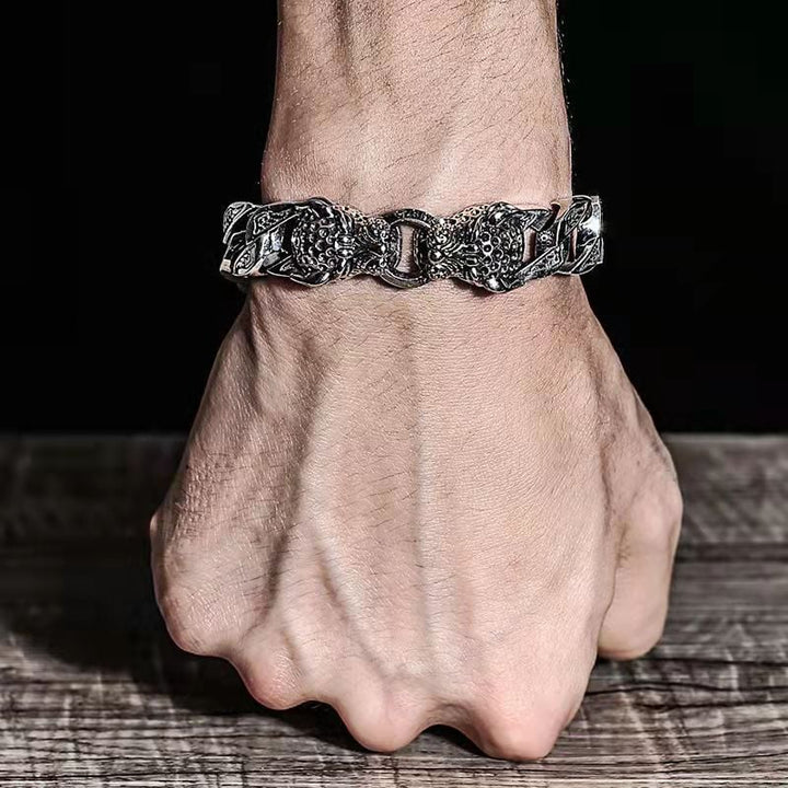 Man luipaard hoofd armband met metalen tribal design - Hekkan