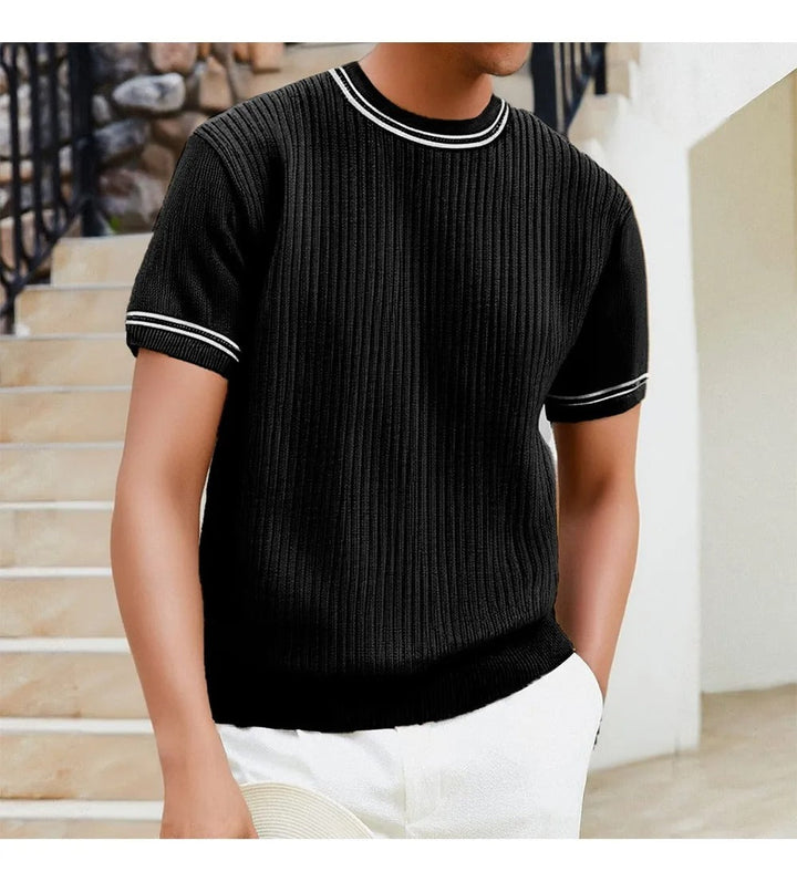 Heren geribd gebreid T-shirt ronde hals casual stijl - Elias