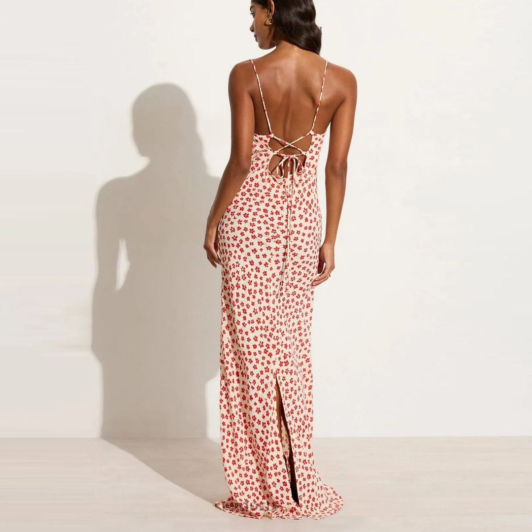 Lenay - Strappy Bloemenprint Kriskras Flowy Lange Soondress