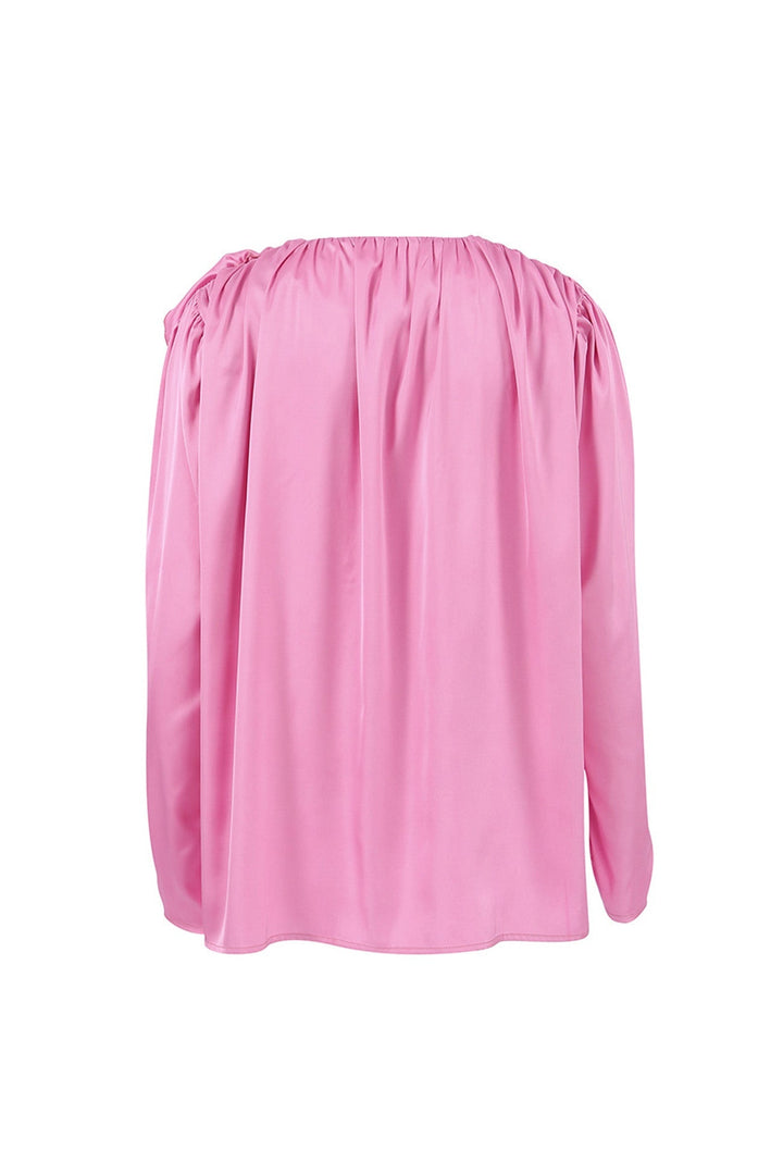 Victoria - Roze gebloemde kanten blouse met V-hals