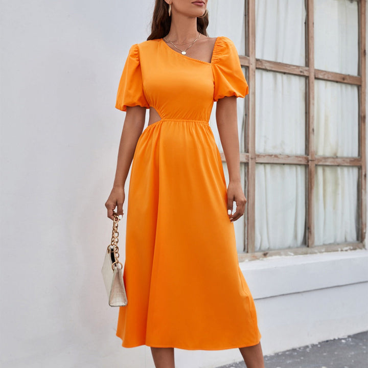 Midi-jurk vrouw asymmetrische halslijn elegante stijl - Mariela