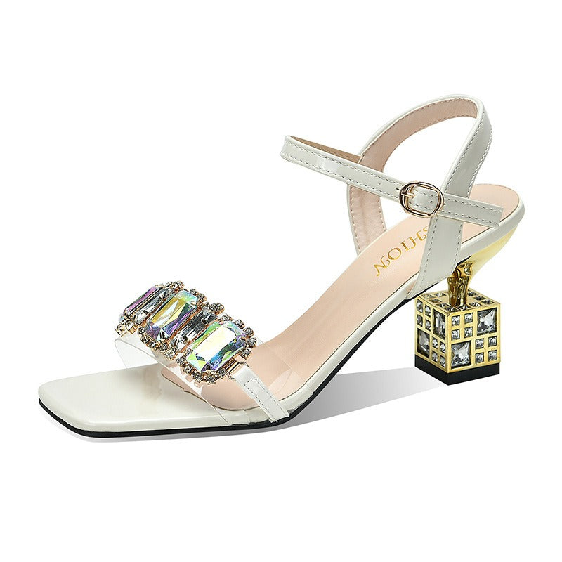 Damessandalen met decoratieve strass hak - Helena