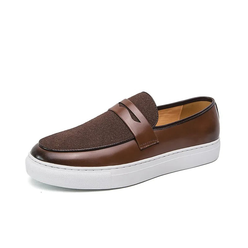 Heren bruine leren casual loafers Britse stijl - Camden