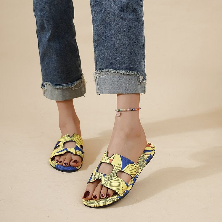 Multicolour platte damessandalen met tropisch design - Kaia