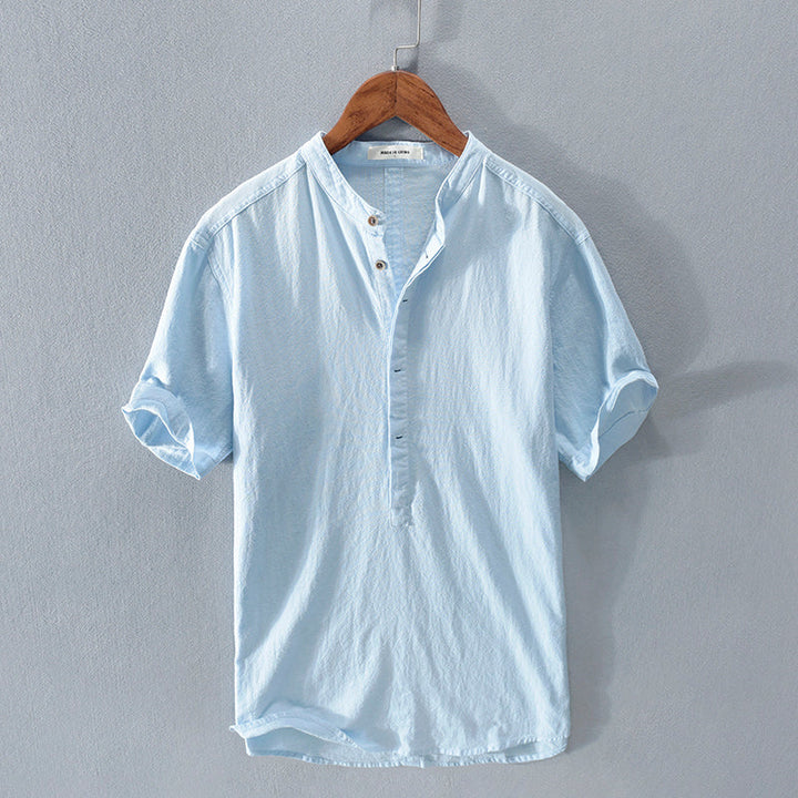 Herenhemd casual stijl katoen linnen hemelsblauw button down - Elias