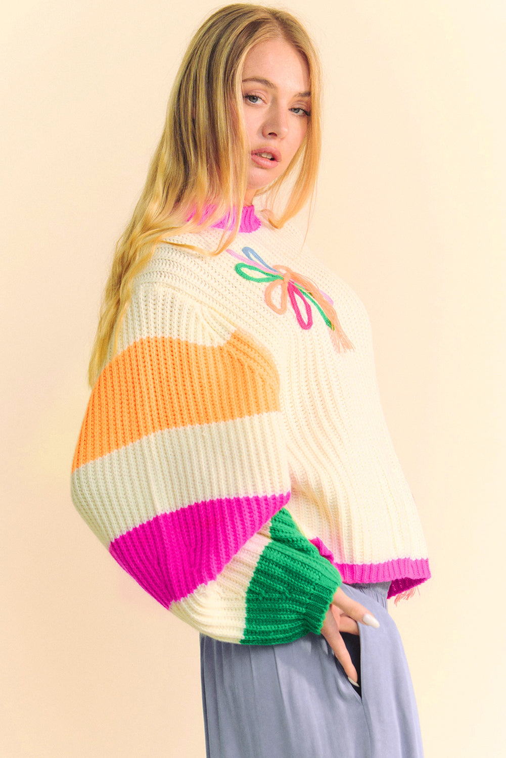 Clarisse - Colorblock Beige Gebreide Sweater