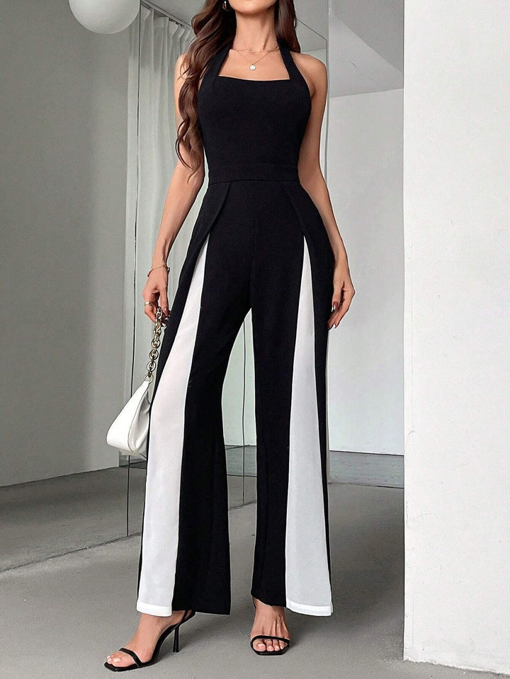 Tweekleurige jumpsuit met halternek in elegante stijl - Juliana