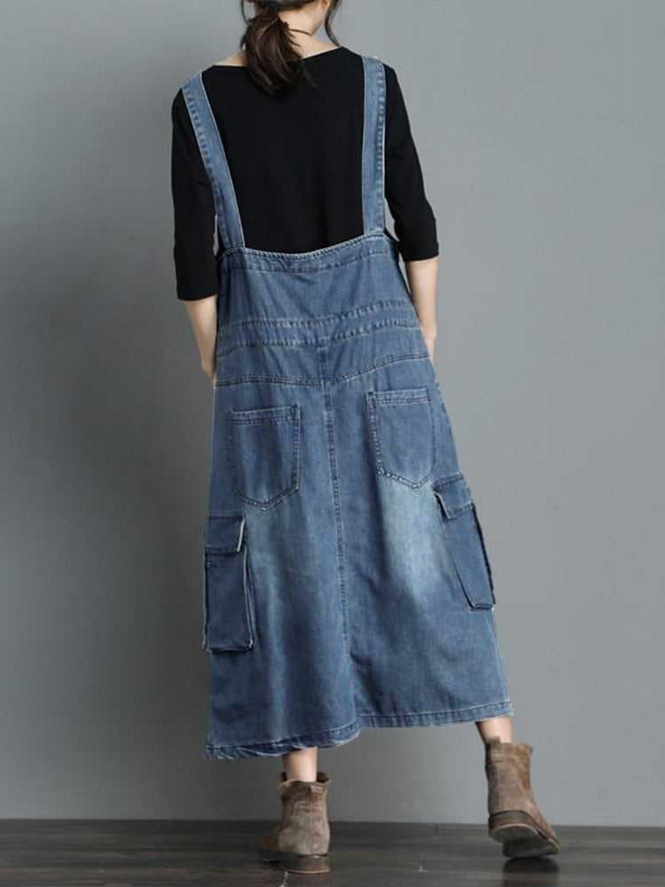 Denim tuinbroekjurk met losse pasvorm - Vici