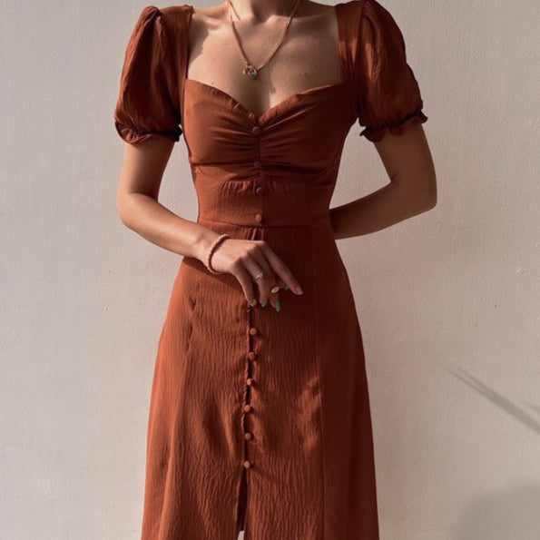 Dames midi-jurk met sierknopen in romantische stijl - Clara