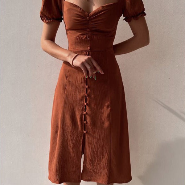 Dames midi-jurk met sierknopen in romantische stijl - Clara