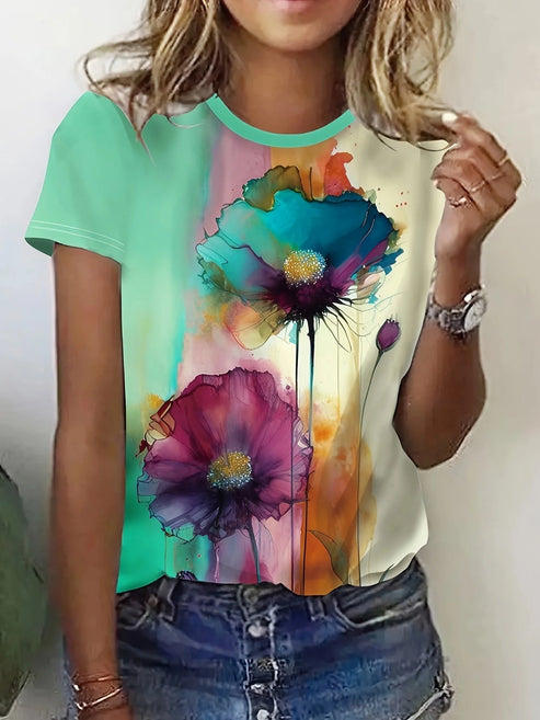 Fabienne - T-shirt met bloemenprint en korte mouwen