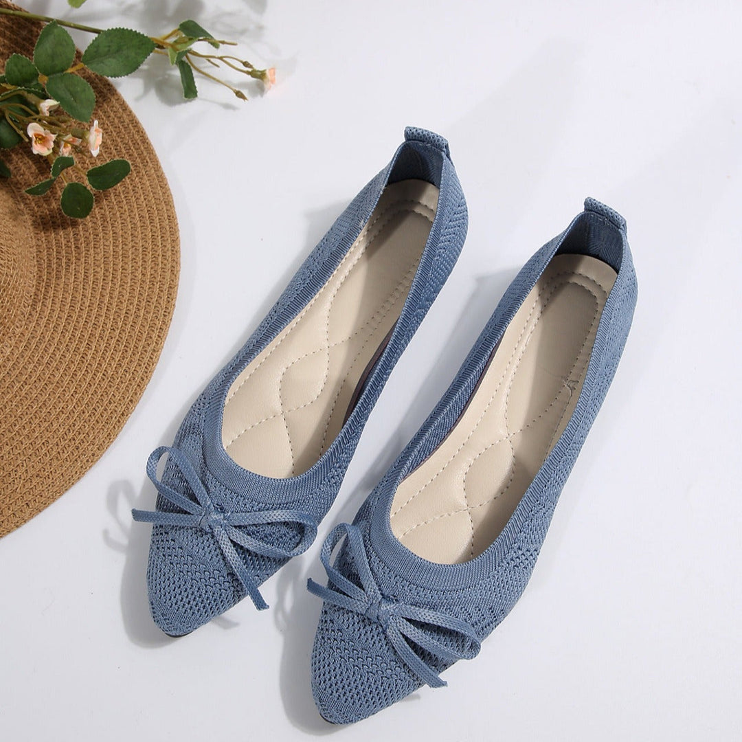 Ballerina's voor dames in ademende gebreide stof met decoratieve strik - Camila