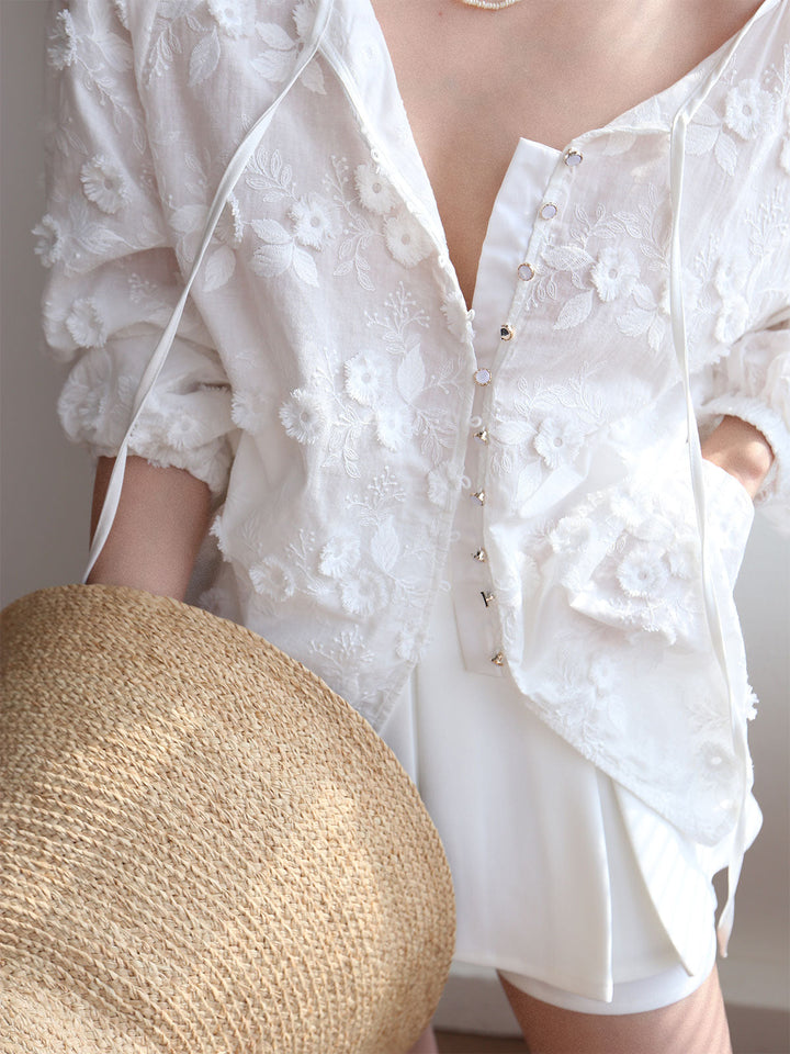 Sophie - Oversized semi-transparante geborduurde bloemenblouse