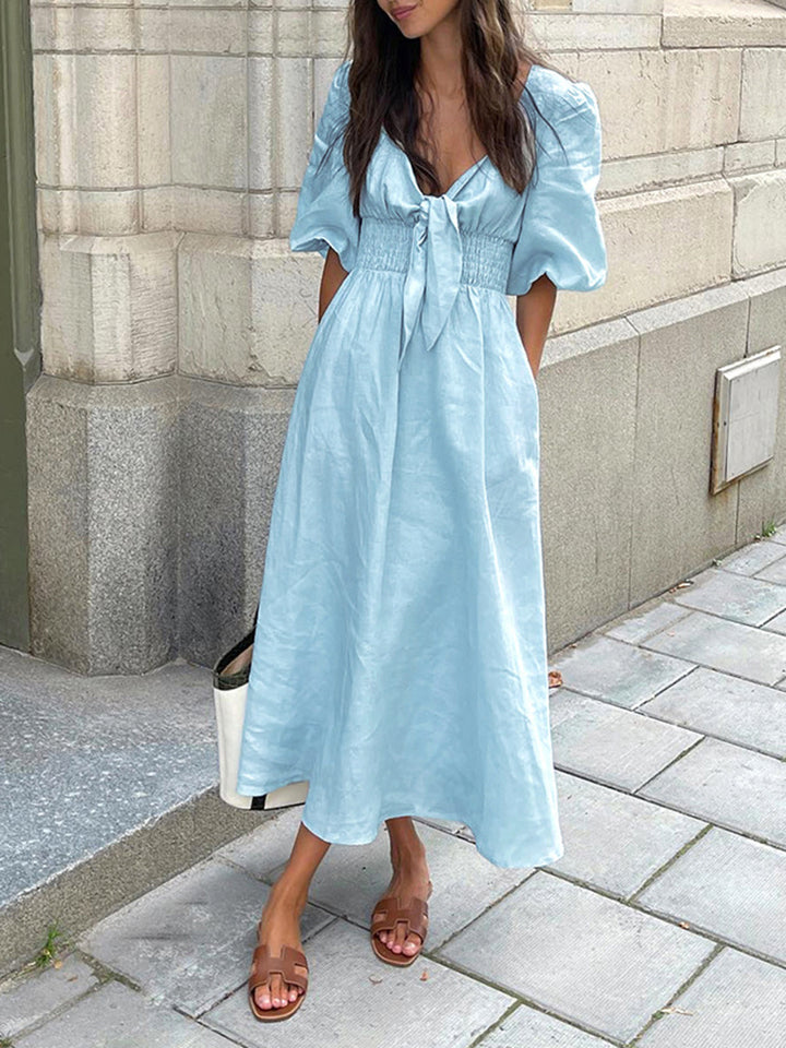 Jacqueline - Linnen Katoen Front Tie Midi Dress