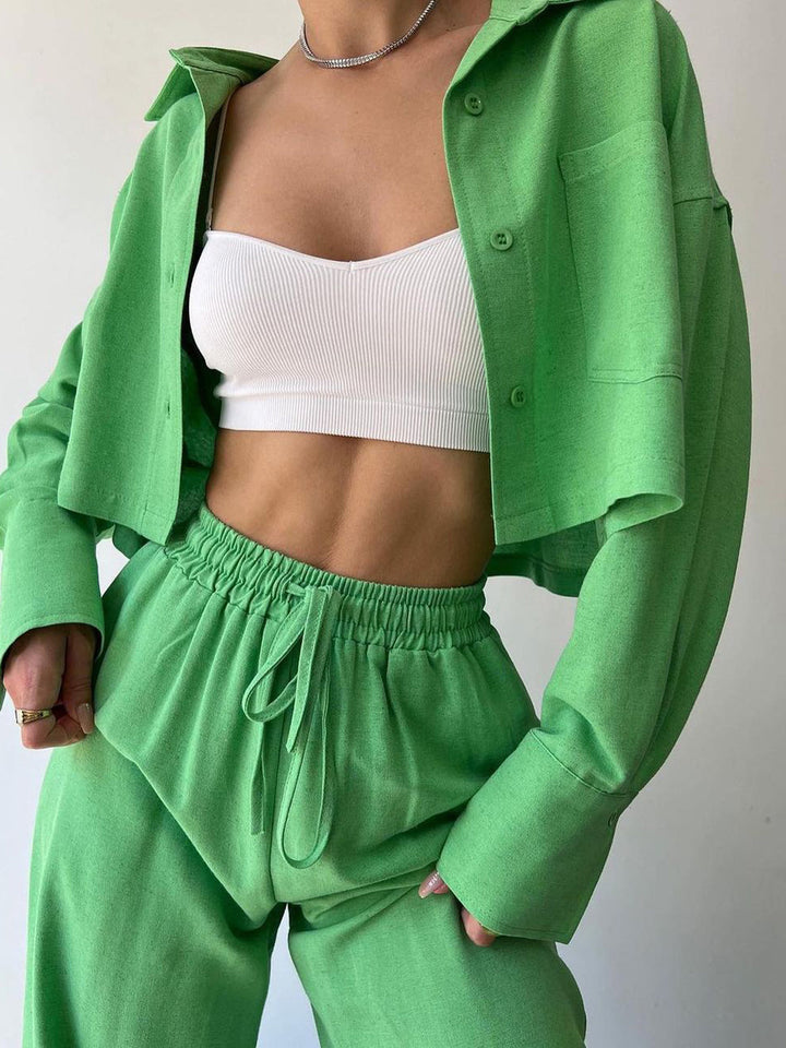 Vilma - Tweedelige top met kraag en broek met koord