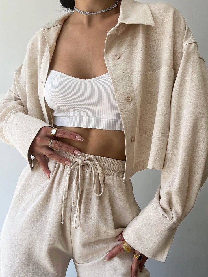 Vilma - Tweedelige top met kraag en broek met koord