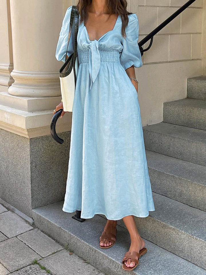 Jacqueline - Linnen Katoen Front Tie Midi Dress