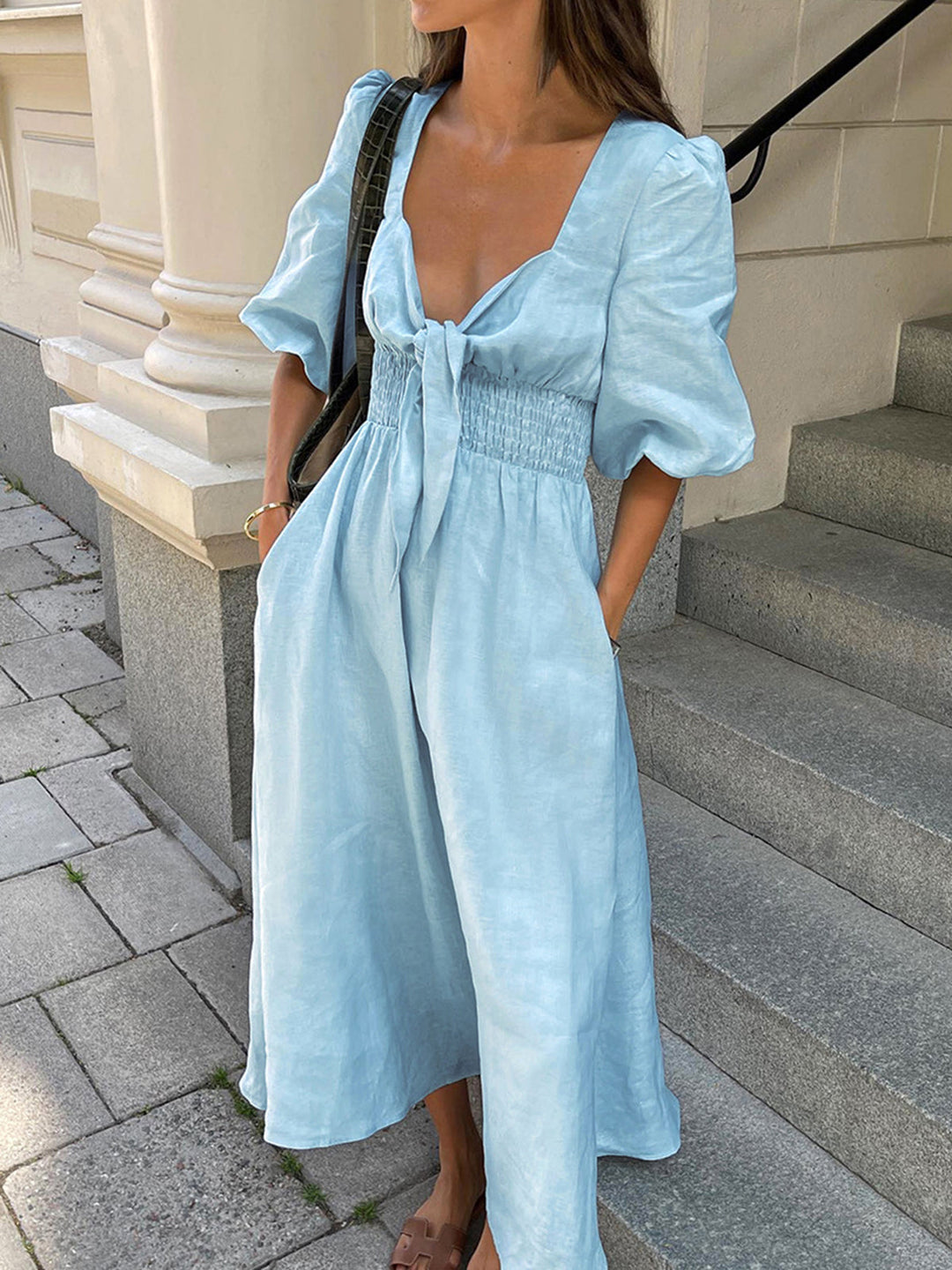 Jacqueline - Linnen Katoen Front Tie Midi Dress