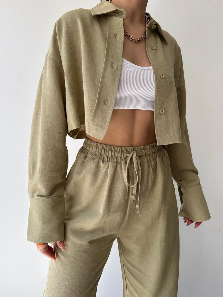 Vilma - Tweedelige top met kraag en broek met koord