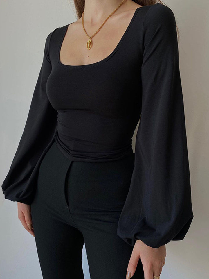 Alexa - Vierkante hals blouse met pofmouwen
