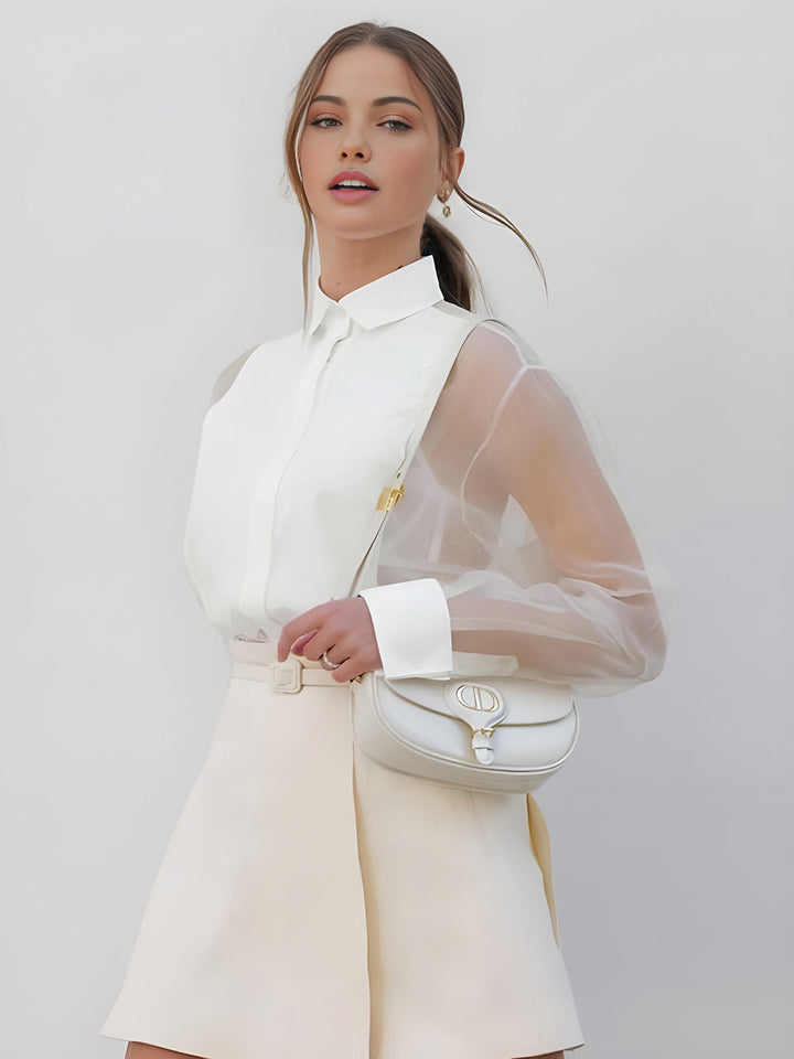Isabella - Half doorschijnend organza overhemd met pofmouwen