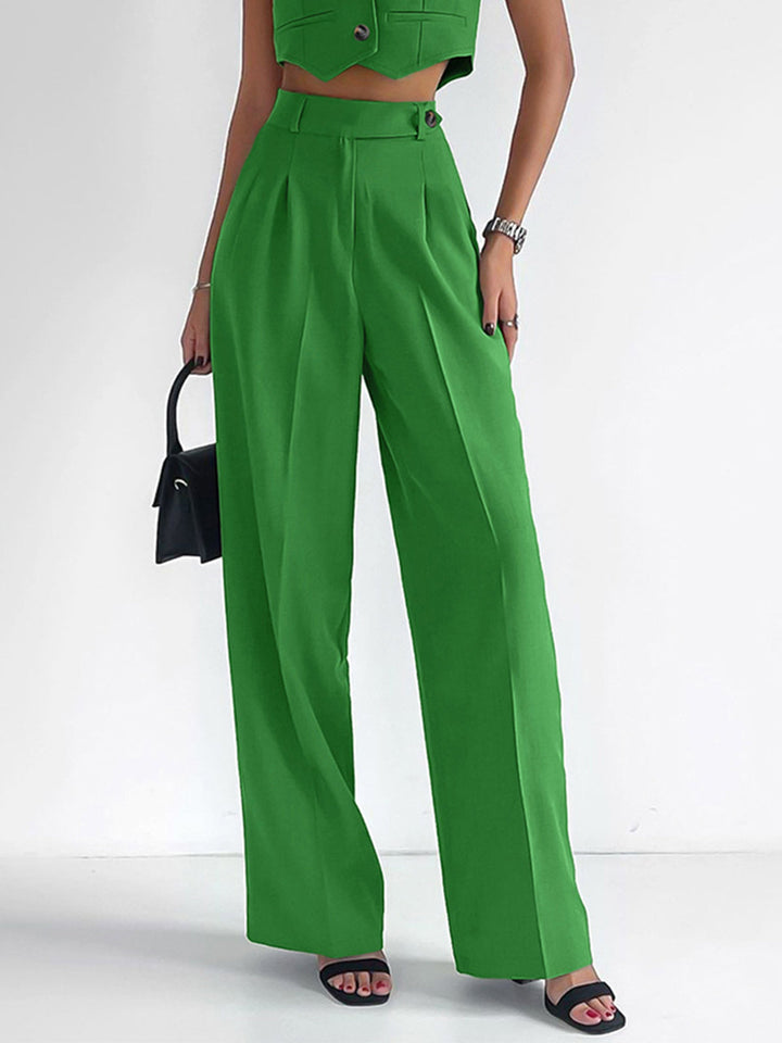 Velia - Effen vest met knoopsluiting en pantalonset