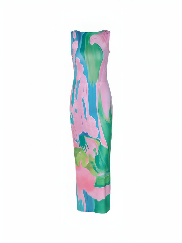 Constance - Monet tuinprint mouwloze lange jurk