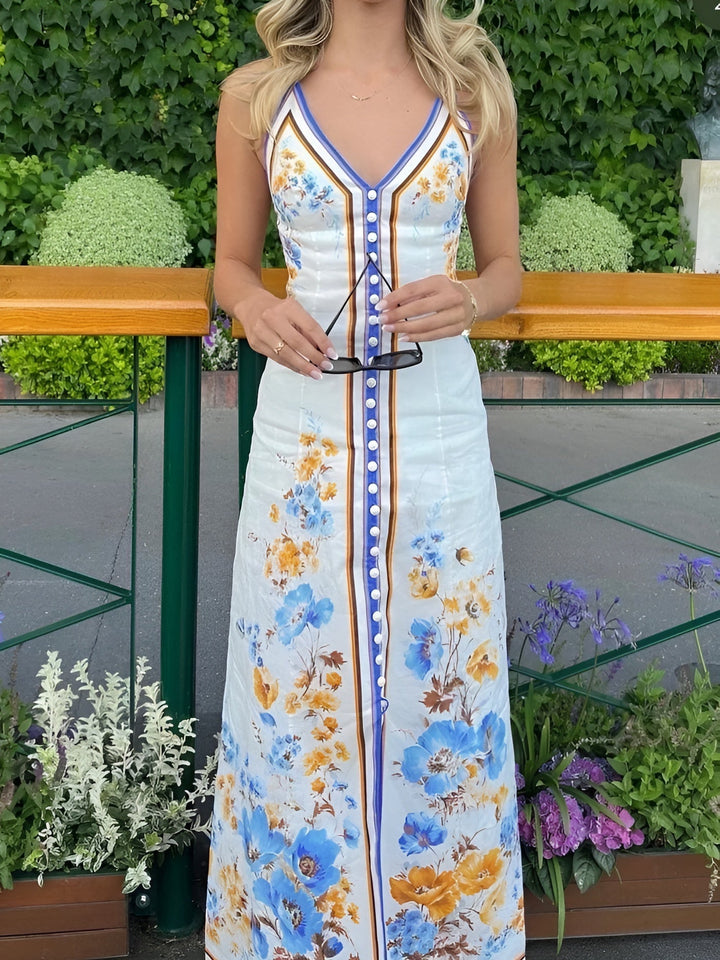Keira - Casual Bloemig Gedrukte Halter Lange Jurk