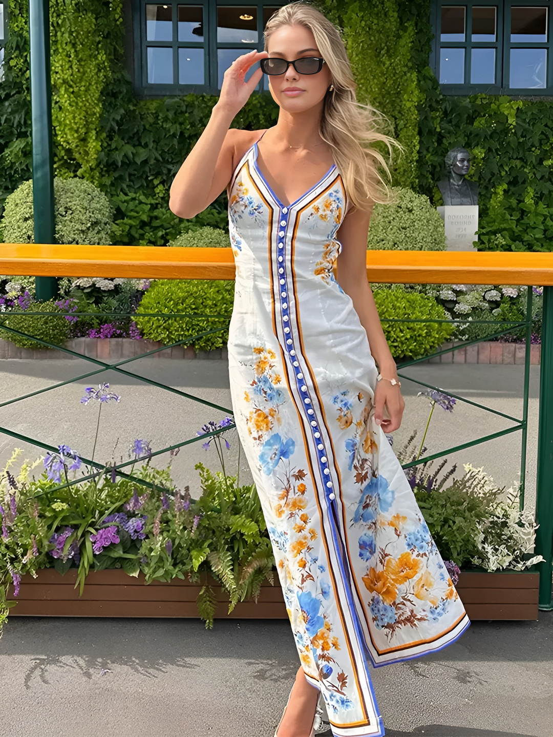 Keira - Casual Bloemig Gedrukte Halter Lange Jurk