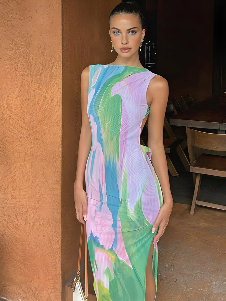 Constance - Monet tuinprint mouwloze lange jurk
