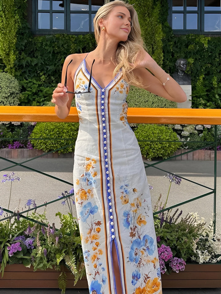 Keira - Casual Bloemig Gedrukte Halter Lange Jurk