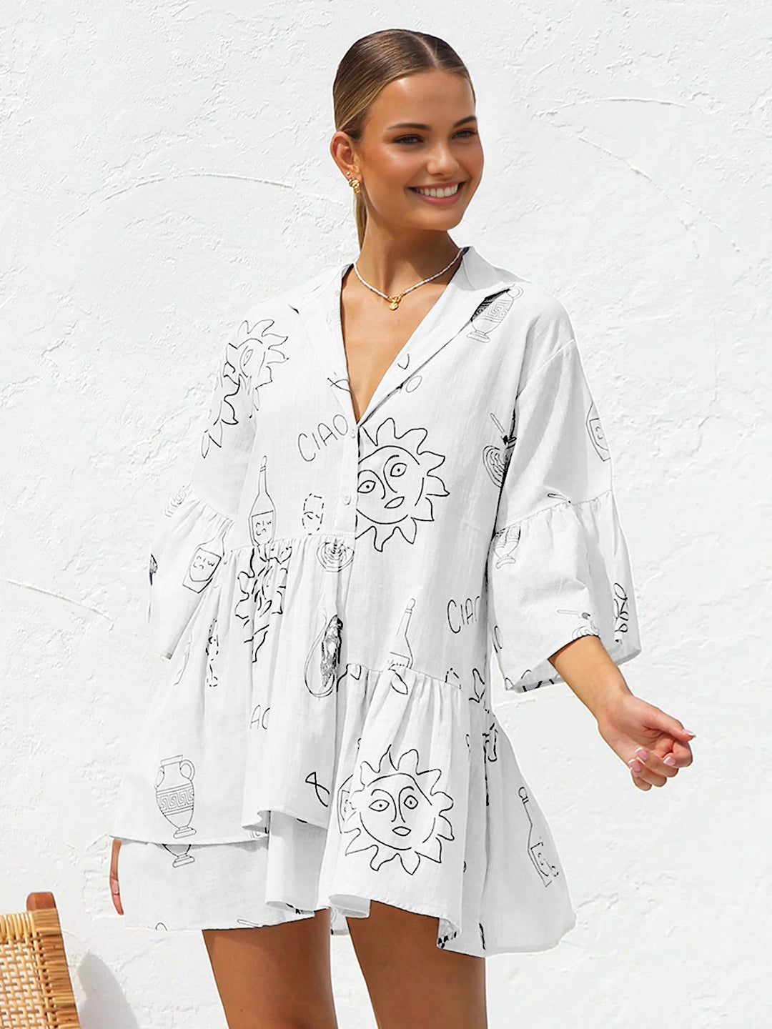 Millie - Oversized Korte Jurk met Zonneprint