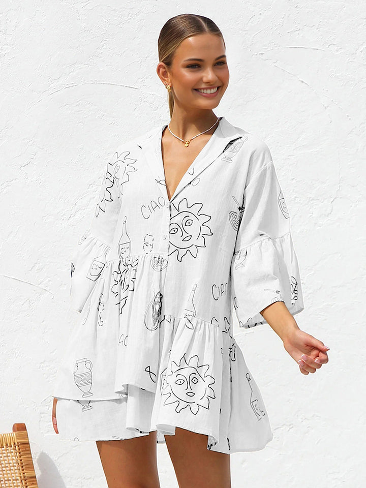 Millie - Oversized Korte Jurk met Zonneprint