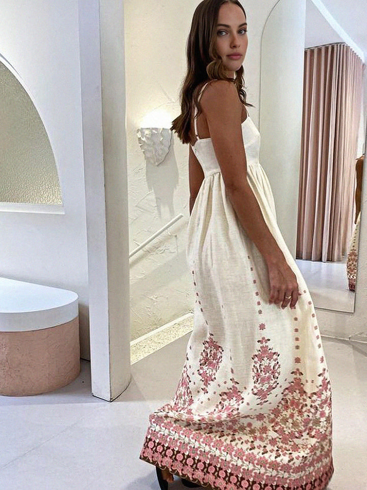 Olivia - Lange jurk met bloemenprint en spaghettibandjes